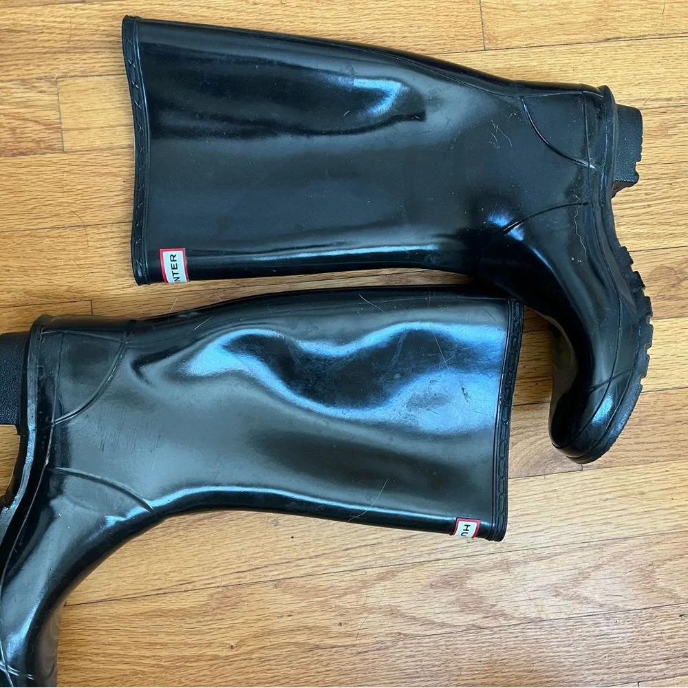 Hunter tall rain boots black shinny women’s size 9 - Picture 5 of 7